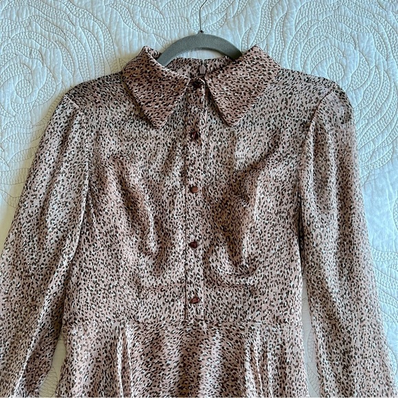 NWT - Mikael Aghal - Ruffle-trimmed Leopard Print Georgette Dress - Baby Pink - Picture 5 of 13